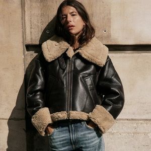 Zara fleece double faced biker jacket